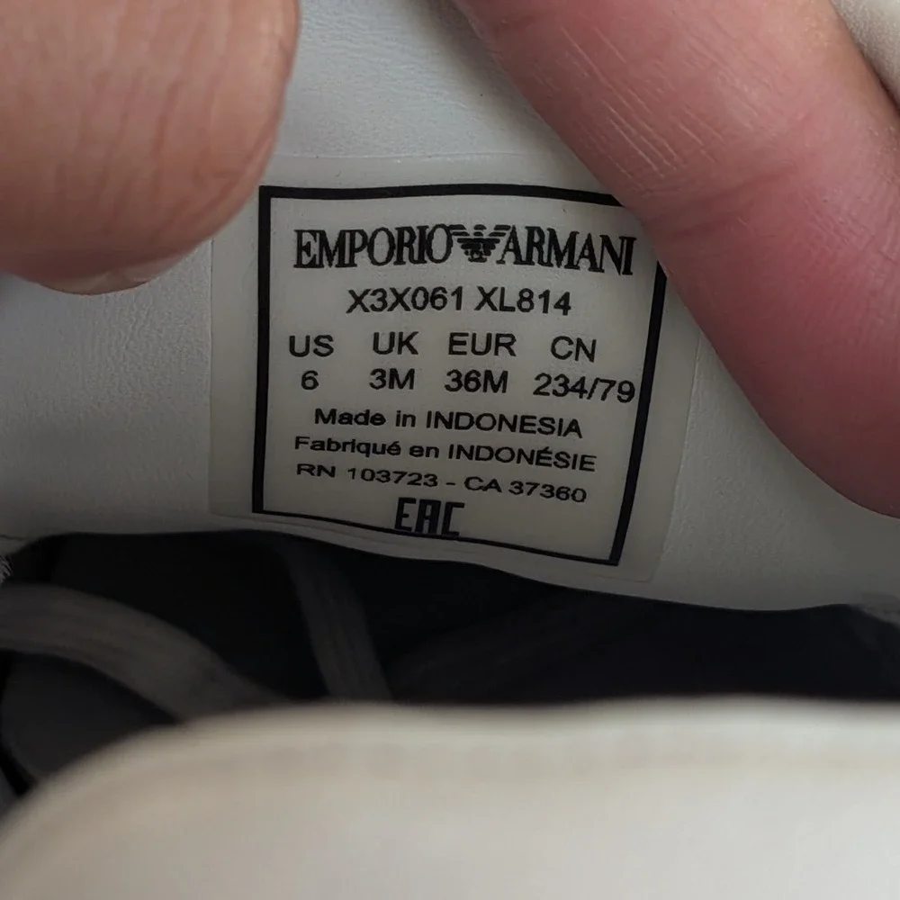 Emporio Armani Logo Print Lace Up Leather Casual Sneakers‎ Rose Gold White US 6